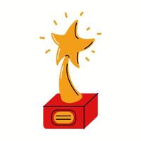 Illustration of a golden star-shaped movie award trophy, representing excellence in filmmaking and cinematic achievements, drawn in a stylish style. vector