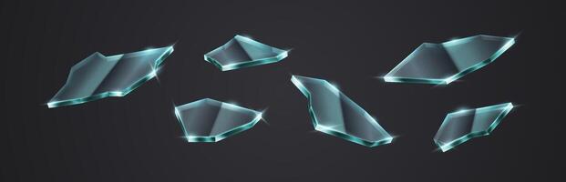 Realistic 3D illustration of scattered glass pieces with bright light reflections. Suitable for abstract compositions, destruction effects, and artistic backgrounds. vector