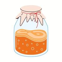 Flat illustration of a traditional kombucha jar covered with fabric and string, showing the classic fermentation process of homemade probiotic drinks. vector