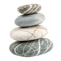 A neatly stacked tower of smooth, grey stones with white streaks, showcasing a balance of textures and colors png