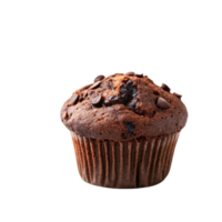 A rich chocolate muffin, baked to perfection, with chocolate chips and a slightly domed top. Tempting and delicious png