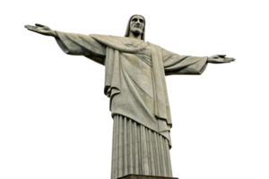 A majestic view of the entire Christ the Redeemer statue, with an upward angle that captures its grandeur and detailed sculpture work png