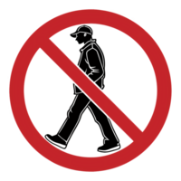 No Pedestrian Sign, a black silhouette of a walking person encased in a red circle with a diagonal line, symbolizing a prohibition against walking png