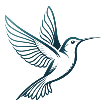 A minimalist teal hummingbird outline with intricate wing patterns, creating a sense of elegance and motion png