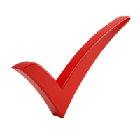A glossy red checkmark symbolizing correctness or achievement, standing bold and sharp png