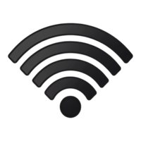 Black Wi-Fi signal icon with curved lines and a central dot, symbolizing wireless connectivity in a modern, minimalist design png