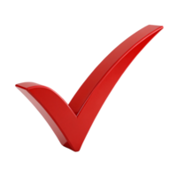 A shiny red checkmark with sharp angles and a sleek 3D design, symbolizing correctness or approval png