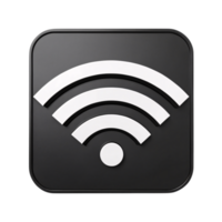 A modern Wi-Fi signal symbol in white, displayed on a square black background for minimalist representation png