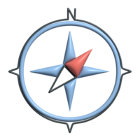 3D Compass Icon Navigation Symbol with Red and Blue Needle in Glossy Style png
