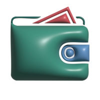 3D Glossy Wallet Icon with Banknotes and Blue Button Lock png