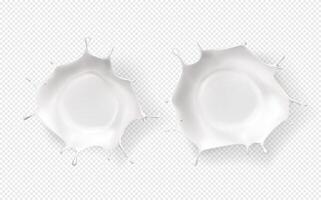 Splashed milk set isolated. Yogurt or cream in crown splashes with flying drops. vector