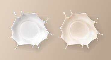 Splashed milk isolated. Natural dairy products, yogurt or cream in crown splashes with flying drops. vector