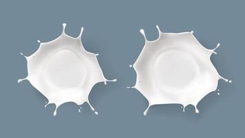 Splashed milk set isolated. Natural dairy products, yogurt or cream in crown splashes with flying drops. vector