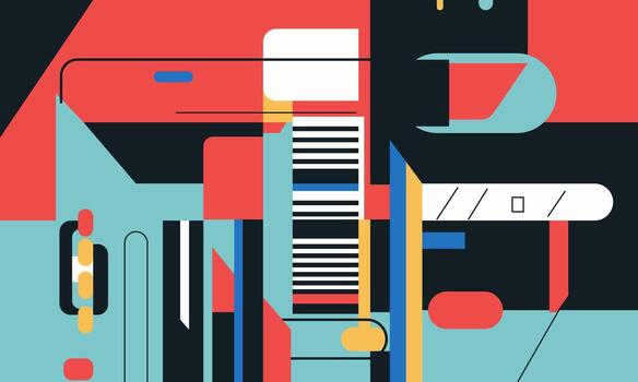 A colorful abstract painting with a keyboard and a computer vector