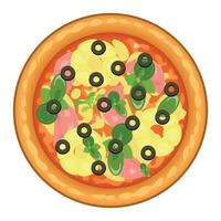 pizza with slices of pineapple and olives on white background vector