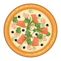 pizza with salmoni slices on white background vector
