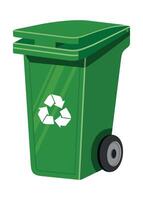 green trash container on white background vector