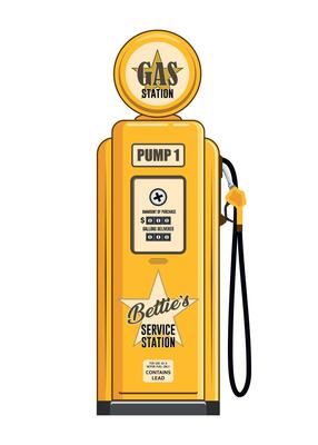 Retro yellow gas station on white background