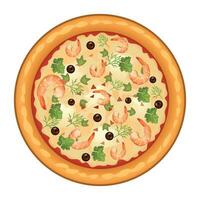 pizza with shrimp slices on white background vector