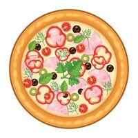 pizza with slices of pepper and ham isolated on white background vector