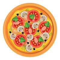 pizza with slices of mushrooms and tomatoes on white background vector