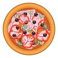 pizza with slices of pepper and ham on white background vector