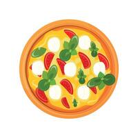 round pizza with tomatoes and basil on white background vector