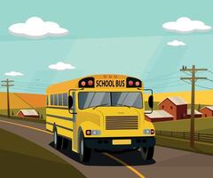 school bus against the backdrop of an autumn landscape vector