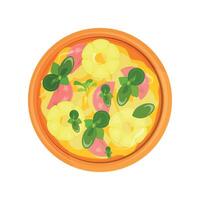 round pizza with cheese and pineapple on white background vector