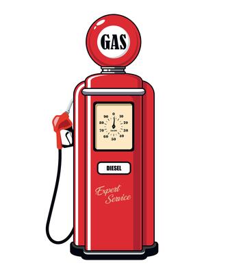 red retro gas station with indicator isolated on white background