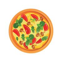 round pizza with tomatoes and mushrooms on a white background vector