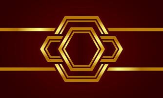 Luxury background with gold hexagonal geometric shapes on dark red gradient vector