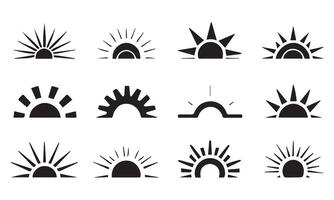 Sun Icon Shilouette Set Isolated With White Background vector