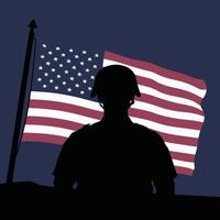 Veteran day background silhouette With Flag vector
