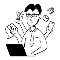 An office worker works multitasking which makes him frustrated vector