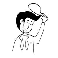 an office worker resigns from his workplace while lifting his hat to show respect vector