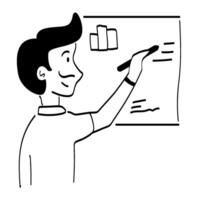 A man is pointing to a board with a chart on it vector