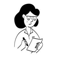 a female worker records on paper the results of her work vector