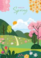 Spring landscape background with mountain vector