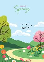 landscape background with mountain and tree vector