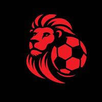 A lion holding a soccer ball on a black background vector
