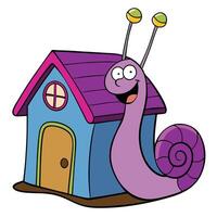 Happy Snail in a Colorful Little House Cartoon Illustration vector