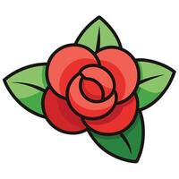 A Vibrant Red Rose with Lush Green Leaves A Simple Yet Elegant Floral Illustration vector