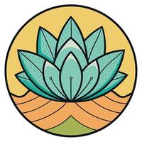 Serene Teal Lotus Blossom in a Circular Sunrise Design vector