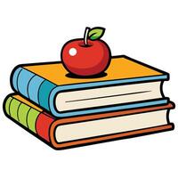 A Stack of Books with a Red Apple on Top School Books Knowledge Education Learning Reading Literature vector