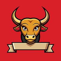 Bull head with banner on red background vector