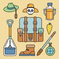 A Collection of Adventurous Travel and Exploration Items vector