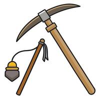 A pick and shovel with a stone on it vector