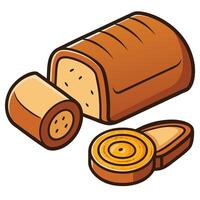 Cartoon illustration of a loaf of bread with two slices showing a layered texture and a circular cross section vector