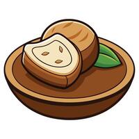 A delicious halved tropical fruit served in a rustic bowl with a garnish vector